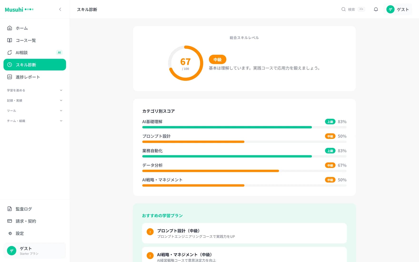 Musuhi AIスキル診断の画面